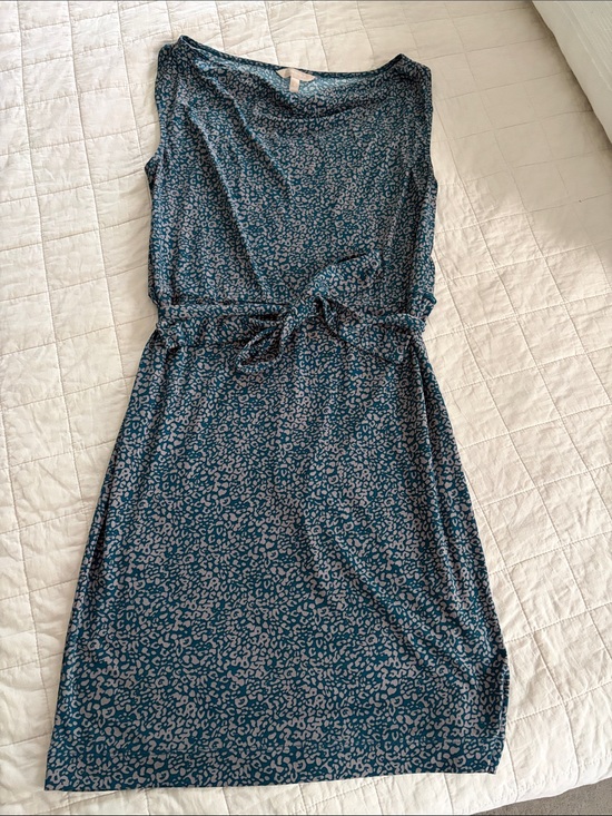Banana Republic Dresses & Skirts - Banana Republic Teal Blue Leopard-Print Midi Dress with Tie Waist